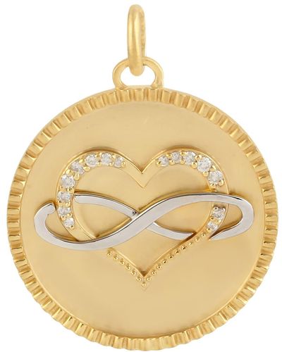 Artisan Gold Infinity & Heart Symbol Pave Diamond Pendant Handmade - Metallic