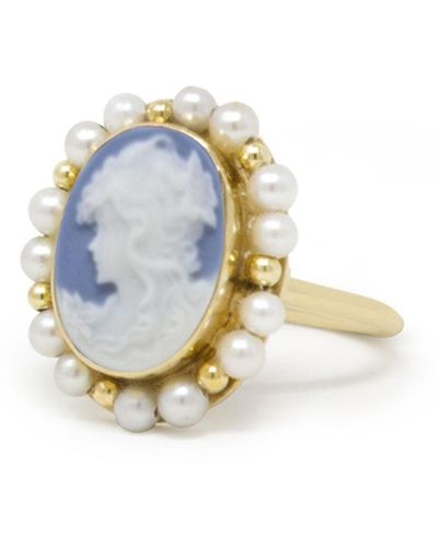 Vintouch Italy Little Lovelies Gold-plated Sky Blue Pearl Ring