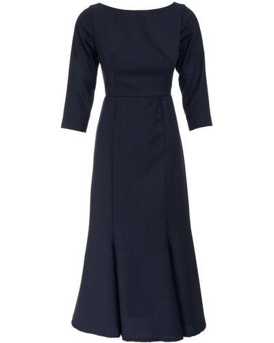 Sofia Tsereteli Pinstripe Wool Midi Dress - Blue