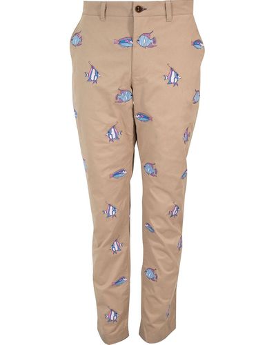 lords of harlech Charles Fish Embroidery Pants - Natural