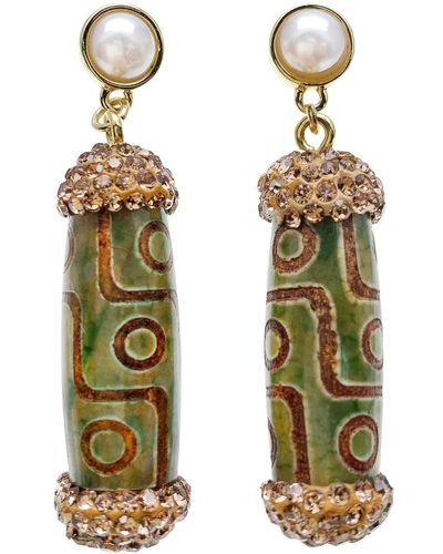Farra Tibetan Dzi Beads Dangle Earrings - Green