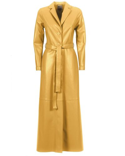 Julia Allert Yellow Long Button-up Eco-leather Trench
