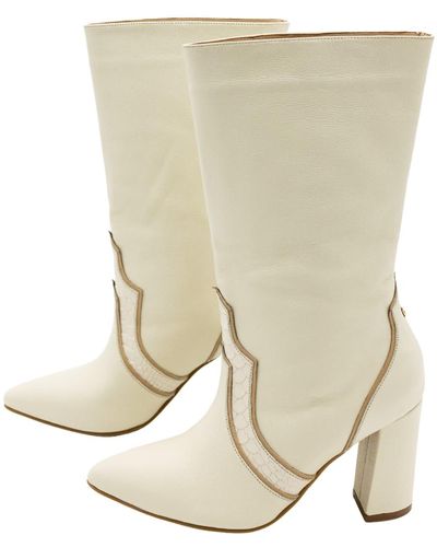Stivali New York Wayuu Western Inspired Boots In Ivory Leather - Natural