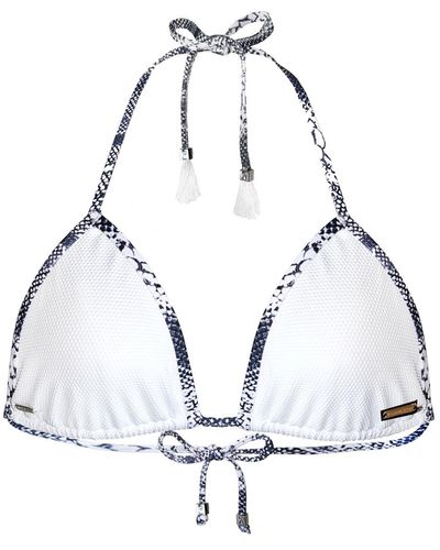 ELIN RITTER IBIZA White Textured Triangle Bikini Top With Snake Print Edges Tamara