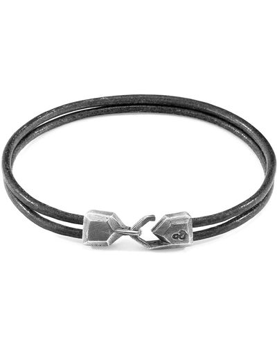 Anchor and Crew Shadow Grey Cromer Silver & Round Leather Bracelet - Multicolour