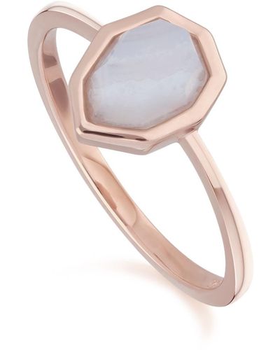 Gemondo Irregular Lace Agate Ring In Rose Gold Plated Silver - Blue