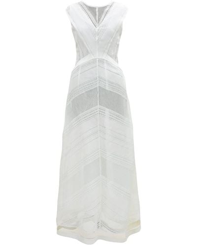 Smart and Joy Long Lace Dress Lace With Satin Trim - White