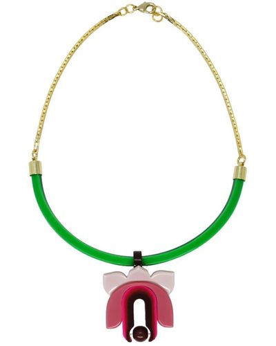 Gissa Bicalho Acrylic Handmade Necklace Lilium Pink - Green