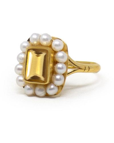 Vintouch Italy Luccichio Citrine And Pearl Stacking Ring - Metallic