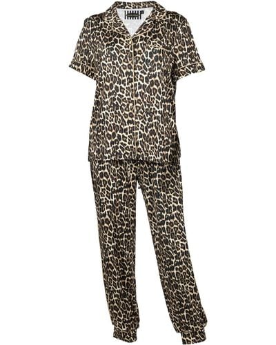 Laines London Luxe Leopard Print Pajama Set - Gray