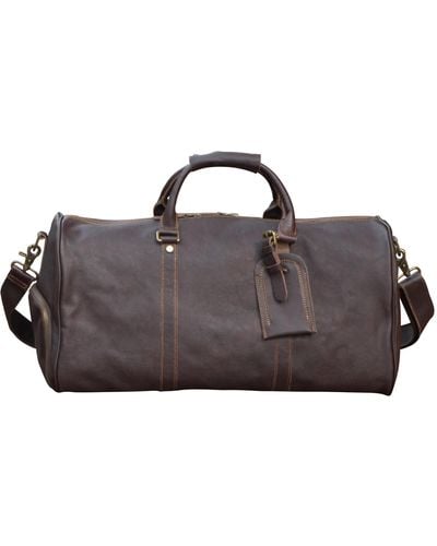 Touri Leather Over Night Bag With Shoe Storage -taupe - Brown
