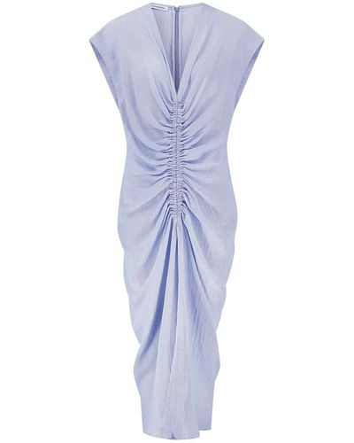 The Summer Edit Raye Ruched Chambray Linen Dress - Blue