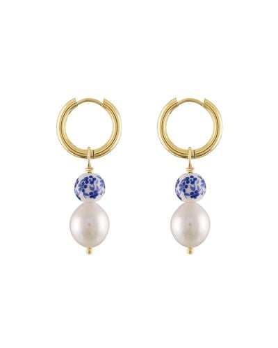 Olivia Le Liya Pearl Painted Bead Hoop Earrings - Metallic