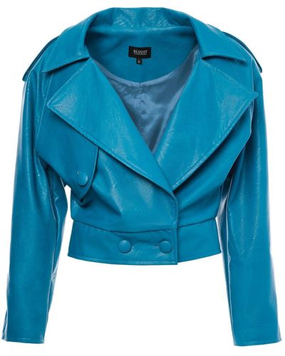 BLUZAT Turqouise Leather Biker Jacket - Blue