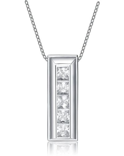 Genevive Jewelry Sterling Silver Cubic Zirconia Multi Square Frame Necklace - White