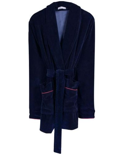 Bown of London Rockefeller Luxury Cotton Short Smoking Jacket - Blue