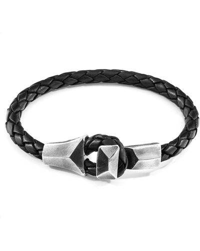 Anchor and Crew Midnight Alderney Silver & Braided Leather Bracelet - Black