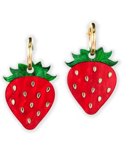 By Chavelli Strawberry Dangly Hoop Earrings - Red