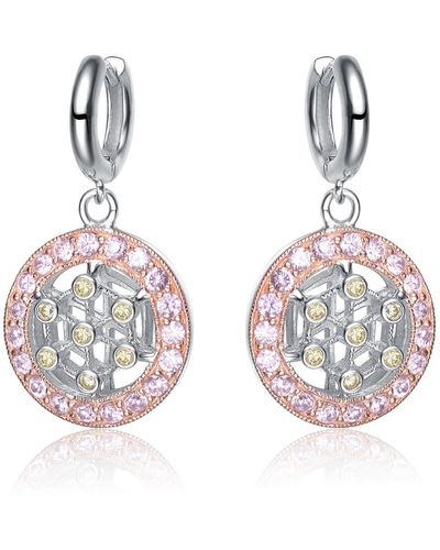 Genevive Jewelry Sterling Silver Pink Cubic Zirconia Halo Earrings - Multicolour