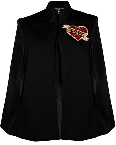 Laines London Laines Couture Cape With Embellished Red Love - Black