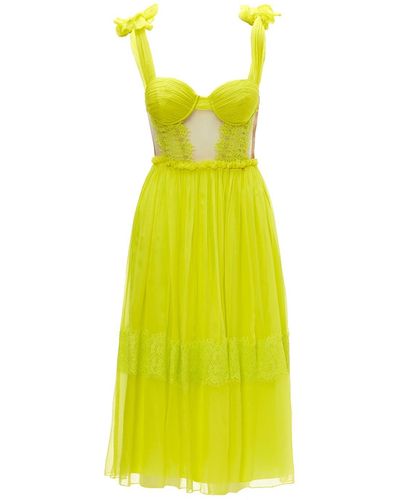 Nissa Lace Insert Silk Dress Yellow