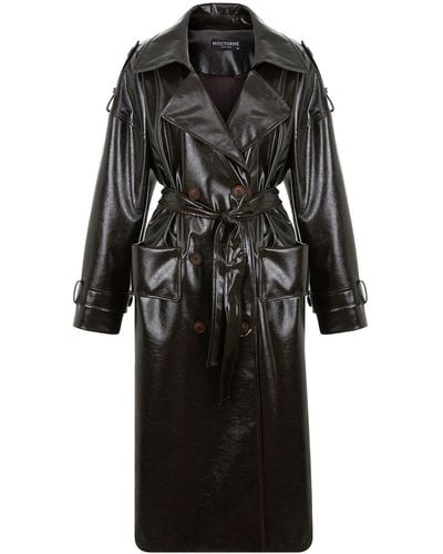 Nocturne Belted Pleather Trench Coat - Black