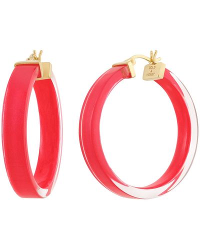 Gold & Honey Flat Illusion Hoops In Watermelon - Red