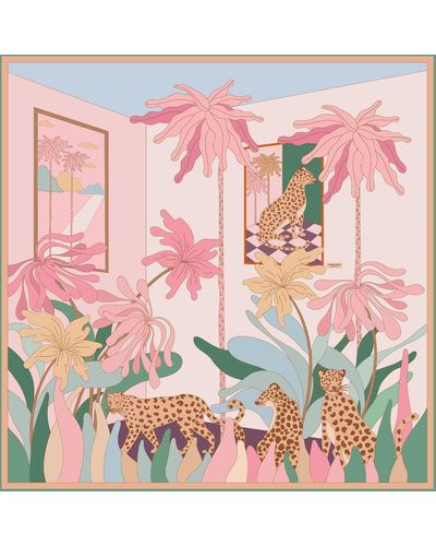 Jessie Zhao New York Double Sided Silk Scarf Of Indoor Forest - Pink