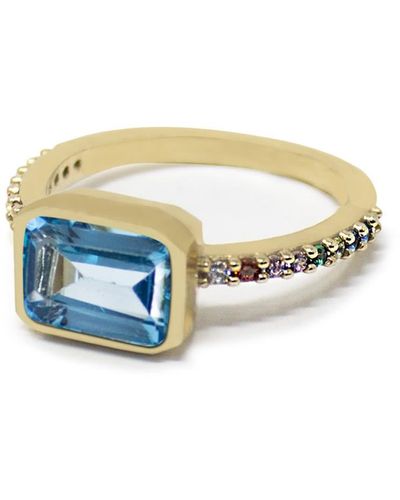 Vintouch Italy Luccichio Gold Vermeil Topaz Rainbow Ring - Blue