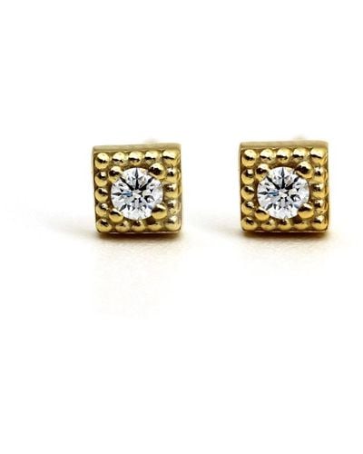 VicStoneNYC Fine Jewelry Unique Textured Yellow Tiny Diamond Stud Earrings - White