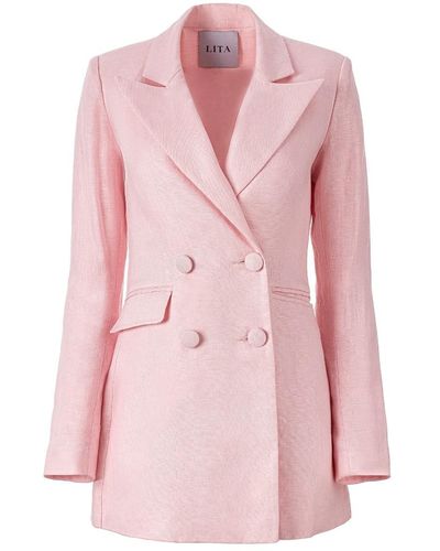 Lita Couture Double-breasted Blazer In Pink Linen