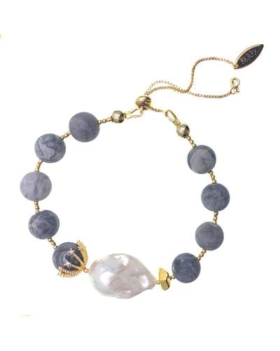 Farra Gray Agate With Baroque Pearl Adjustable Bracelet - Metallic
