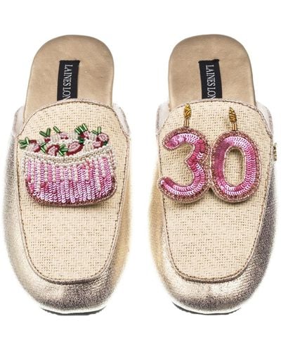Laines London / Neutrals Classic Mules With 30th Birthday & Cake Brooches - Pink