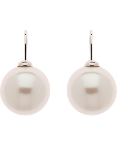 Emma Holland Jewellery Platinum & Pearl Hook Earrings - White