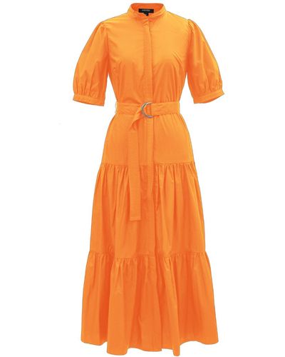 Smart and Joy Cotton Shirt Dress With Added Belt - Orange