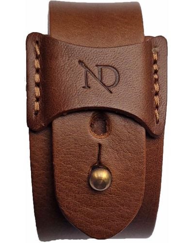 N'damus London Finsbury Natural Grain Leather Bracelet With Brass Button - Brown