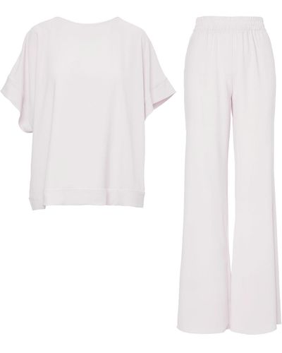 BLUZAT Neutrals Ivoire Set With Blouse And Flared Pants - White