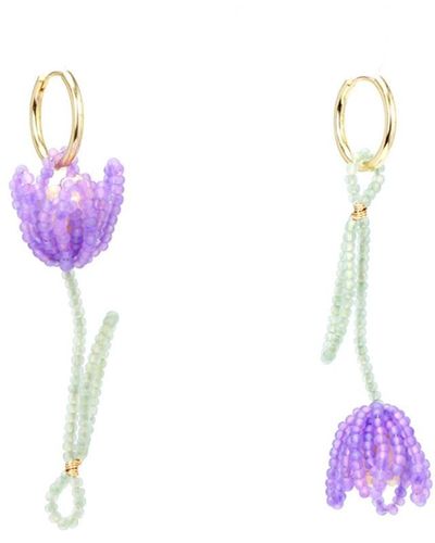 I'MMANY LONDON Tulip Drop Single Earring With 18k Gold Vermeil Hoop - Purple