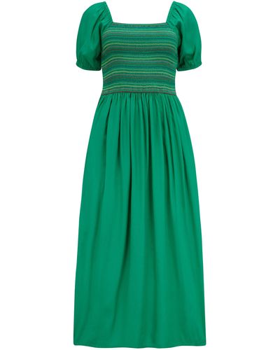 Sugarhill Octavia Midi Shirred Dress , Rainbow Shirring - Green