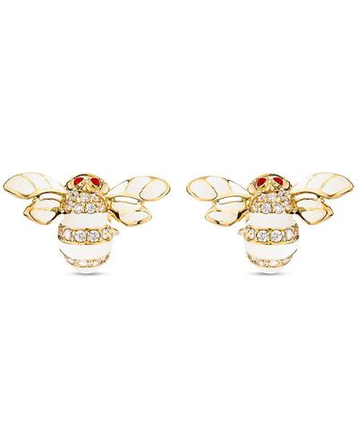 SALLY SKOUFIS Queen Bee Earring With Made White Diamonds & Ivory Enamel In Gold - Metallic