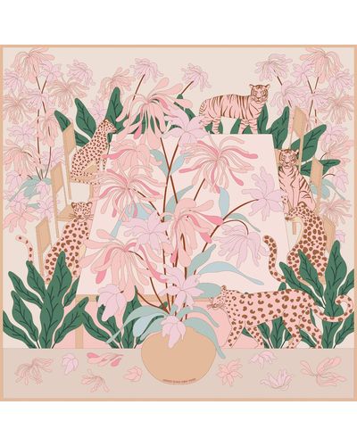 Jessie Zhao New York Double Sided Silk Scarf Of Jungle Gathering - Pink