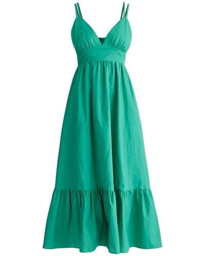 Paisie Linen Blend Midaxi Dress - Green