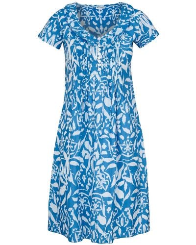 At Last Cotton Karen Short Sleeve Day Dress In Azure - Blue