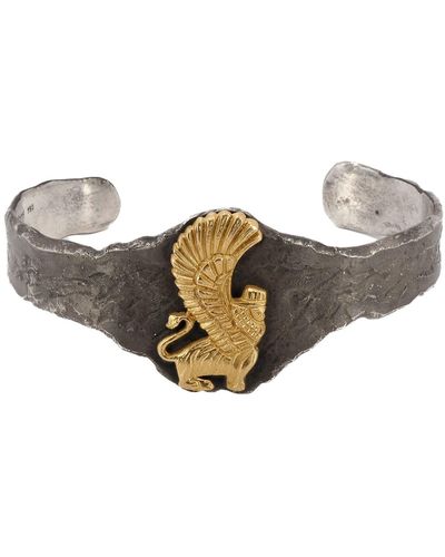 Ebru Jewelry Assyrian Solid Gold Lion Cuff Bracelet - Multicolor