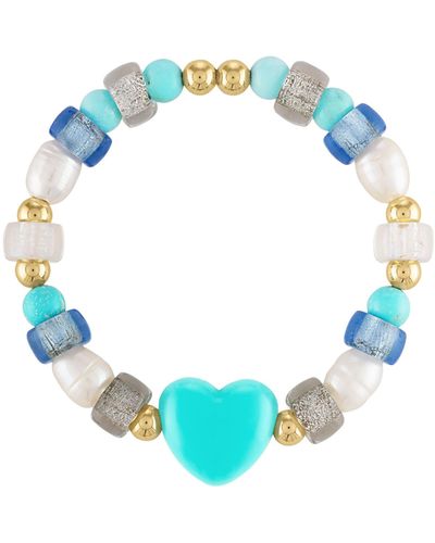 Olivia Le Aqua Puff Heart Glass Bead Bracelet - Blue
