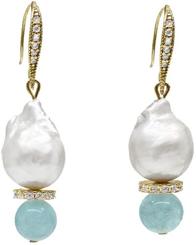 Farra Natural Baroque Pearls With Aquamarine Earrings - Blue