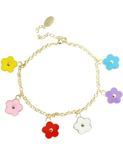 I'MMANY LONDON Flower Power Chain Bracelet With Enamel Flower Charms - White