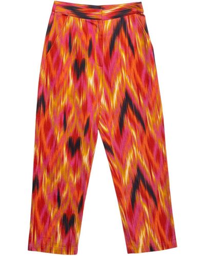Niza Wide Pants With Multicolor Print - Red