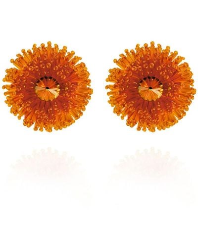Saule Label Chiara Clip On Earrings In Amber Fire - Orange