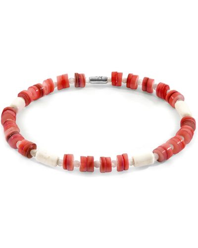 Anchor and Crew Maisie Silver & Freshwater Shell Skinny Bracelet - Red